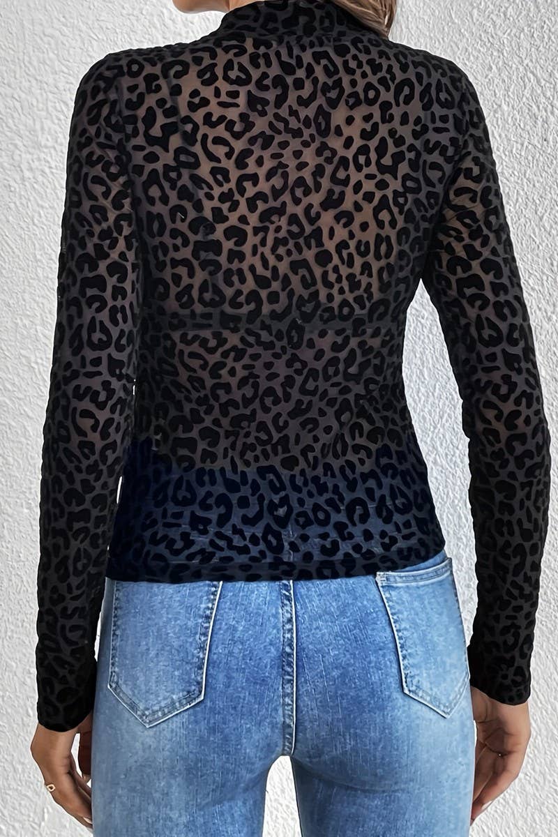 CWTBLL3466_LEOPARD PRINT STAND COLLAR MESH BOTTOMING TOP