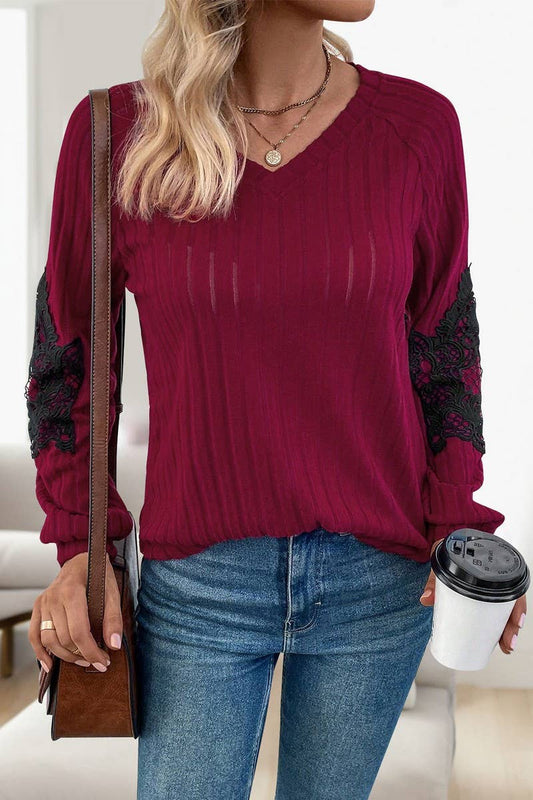 CWOSWL6823_NEW LACE STITCHING SOLID COLOR SWEATER