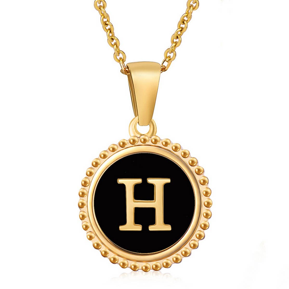 CWAJE1941_Simple Round Black Shell Letter Necklace