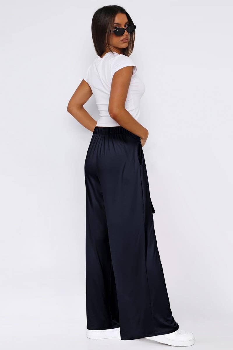 CWBLP01042_SOLID DRAWSTRING LOOSE WIDE LEG PANTS