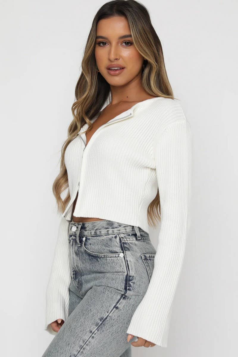 CWOCAL00613_SEXY SOLID LONG SLEEVE ZIP CARDIGAN