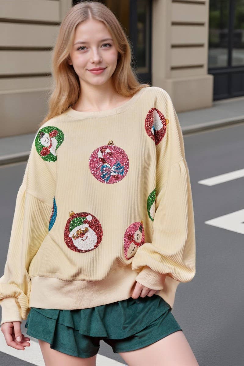 CWTBLL01273_CHRISTMAS EGG SEQUIN LOOSE PULLOVER SWEATSHIRT