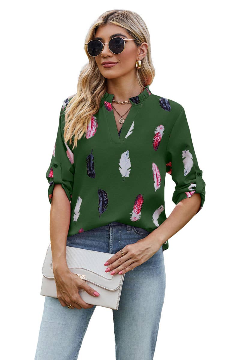 CWTBLS0302_3/4 Sleeve V-Neck Print Blouse