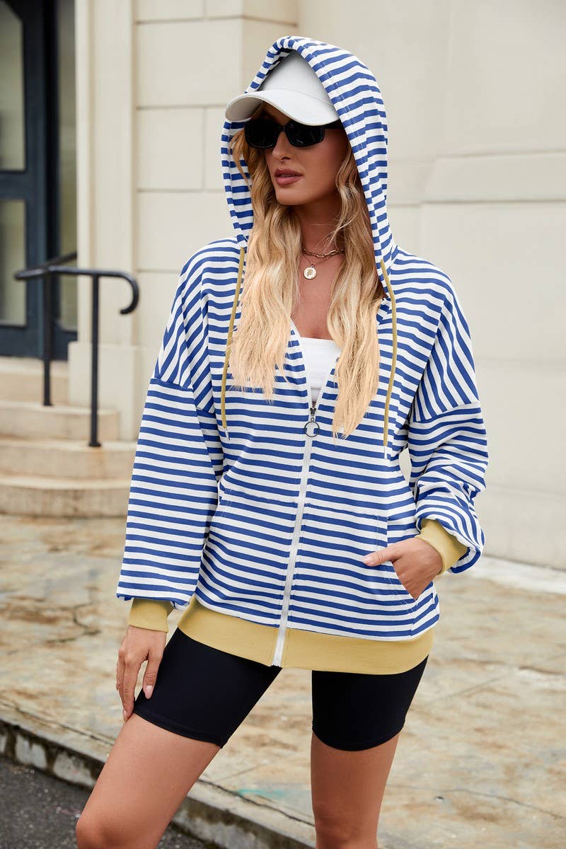 CWOHOL0727_STRIPED HOODED COLORBLOCK LONG SLEEVE SWEATSHIRT