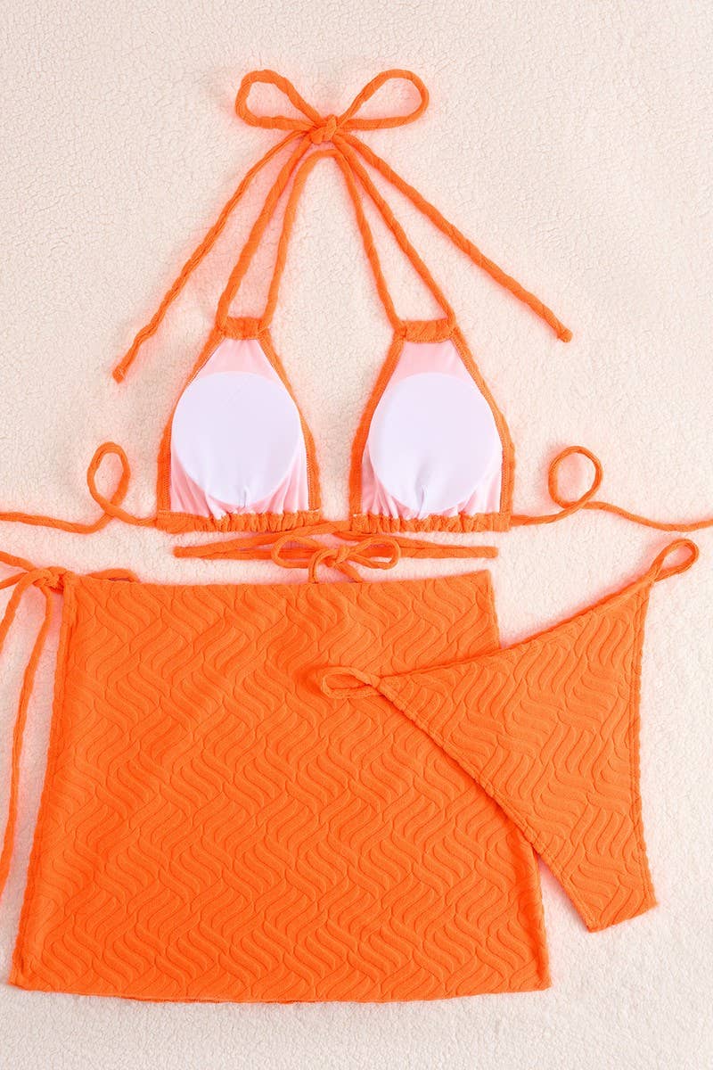 CWMW0873_SOLID COLOR BIKINI THREE PIECE SET