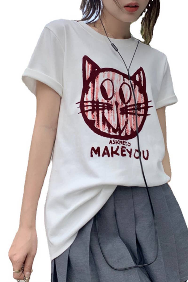 CWTTS1000_FUN CAT WHITE SHORT SLEEVED T SHIRT