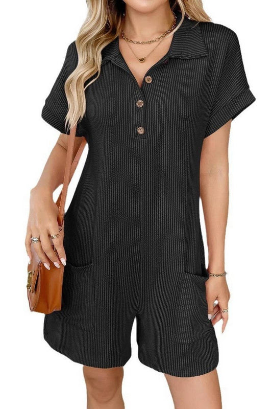 CWSJS1447_SUMMER COLLAR BUTTON LOOSE POCKET JUMPSUIT