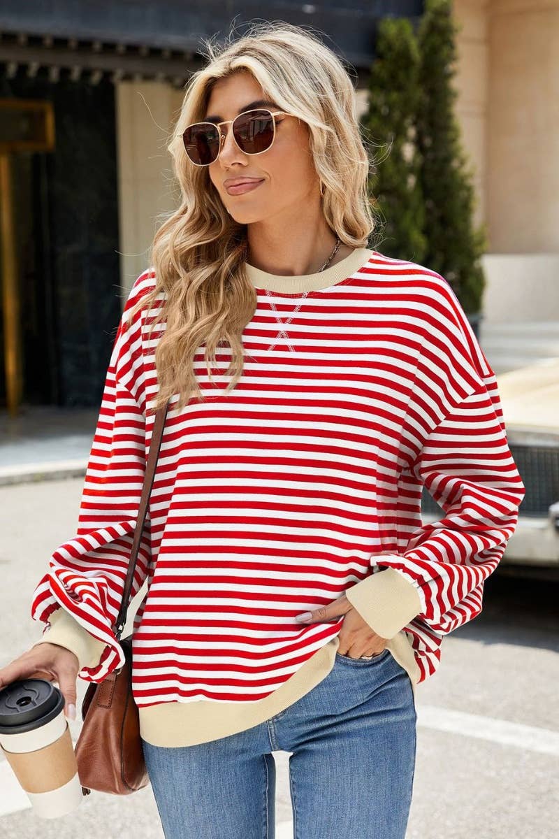 CWTBLL1888_FALL CREW-NECK STRIPED LONG-SLEEVED TOP