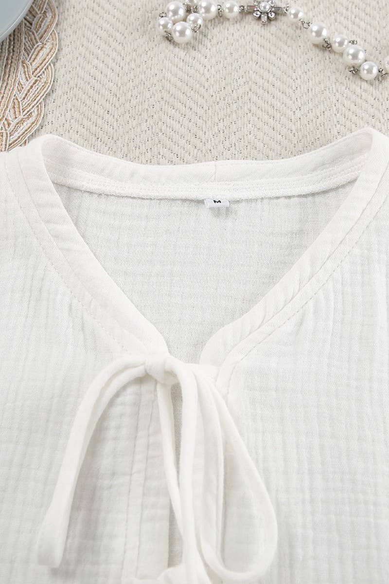 CWSPJ0095_LOOSE LACE UP LONG SLEEVED PANTS PAJAMAS SET