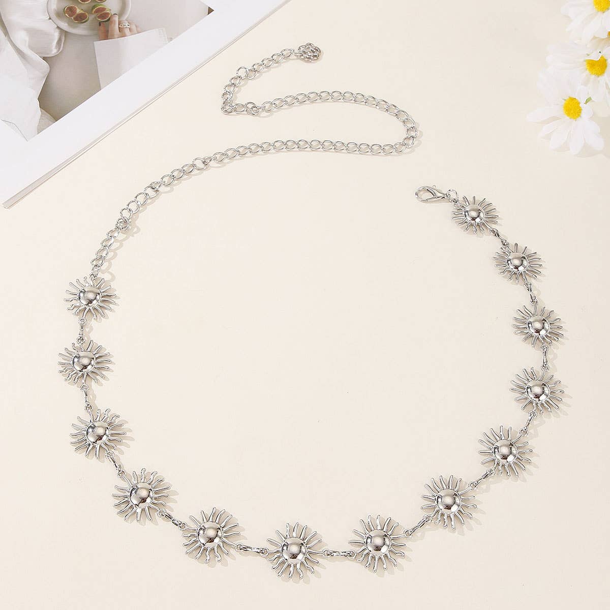 Golden sunflower metal adjustable waist chain