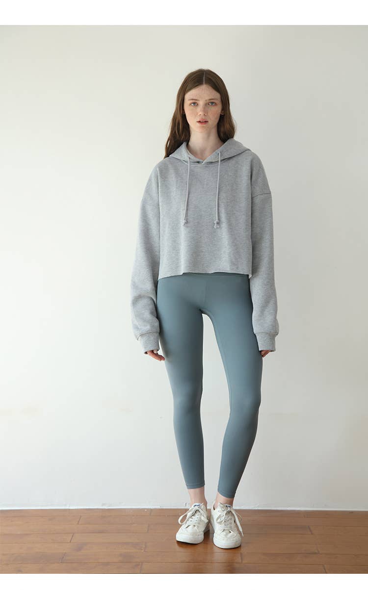 Fleece solid color sporty hooded sweatshirt