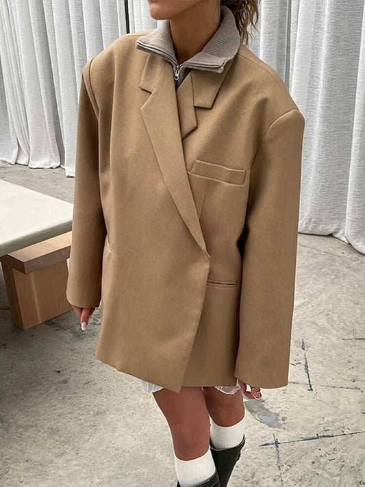 Double-breasted side-slit casual suit jacket