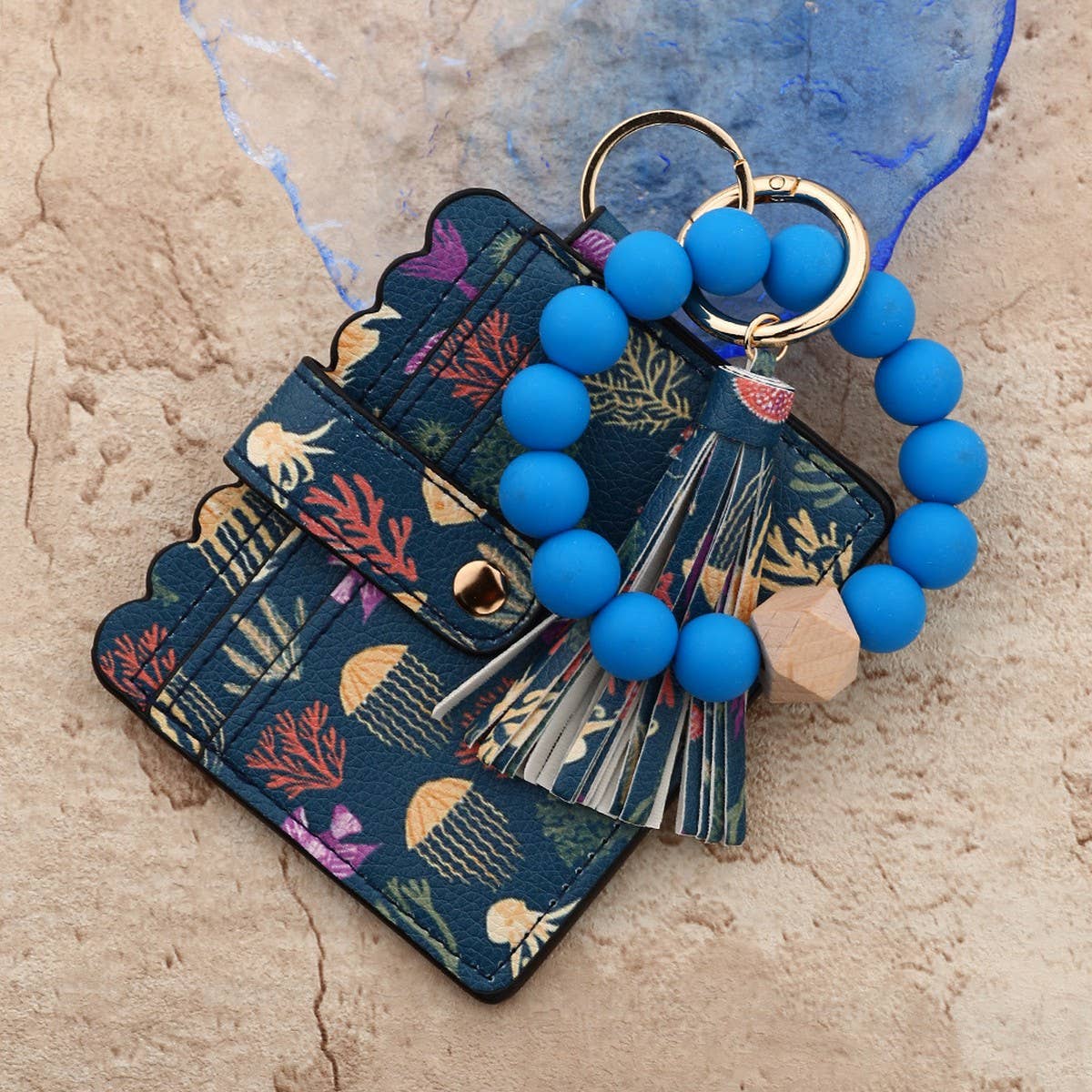 Ocean Print Fruit Card Wallet with Bead Keychain_CUAB00440