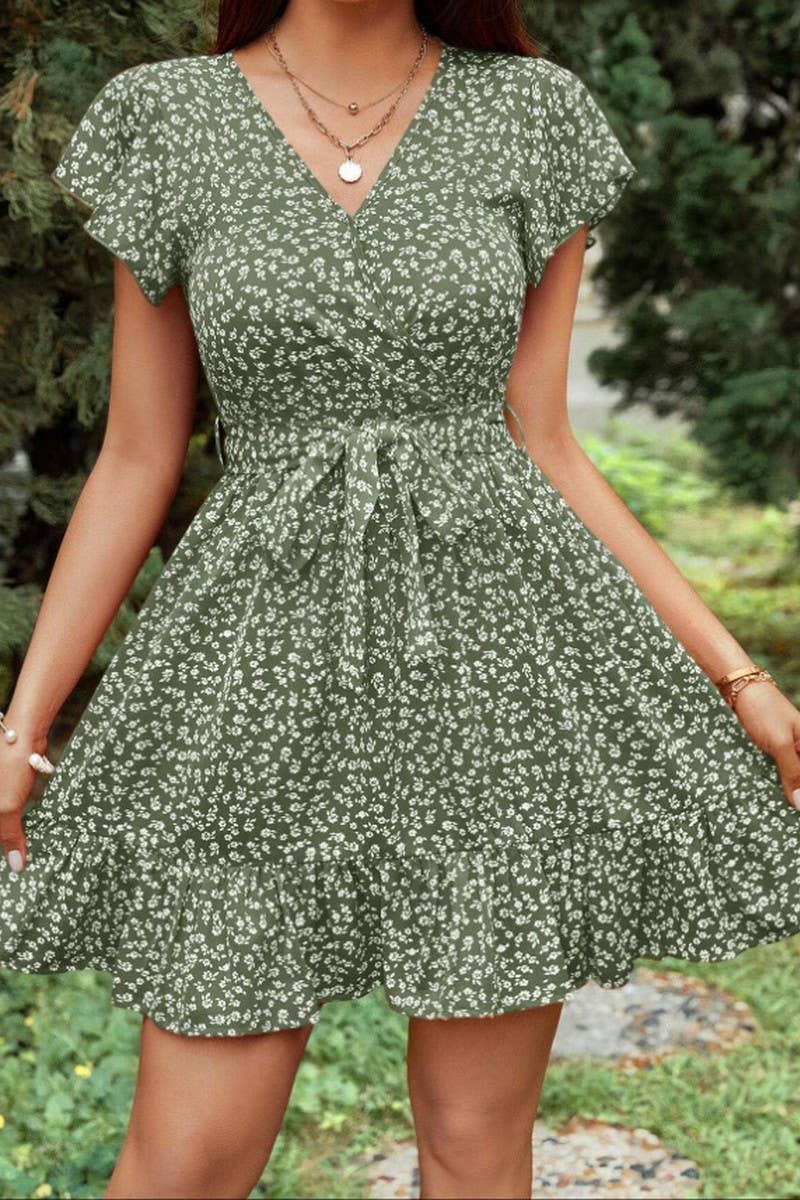 CWDSD8783_SUMMER NEW V-NECK RUFFLE SEXY FLOWING DRESS