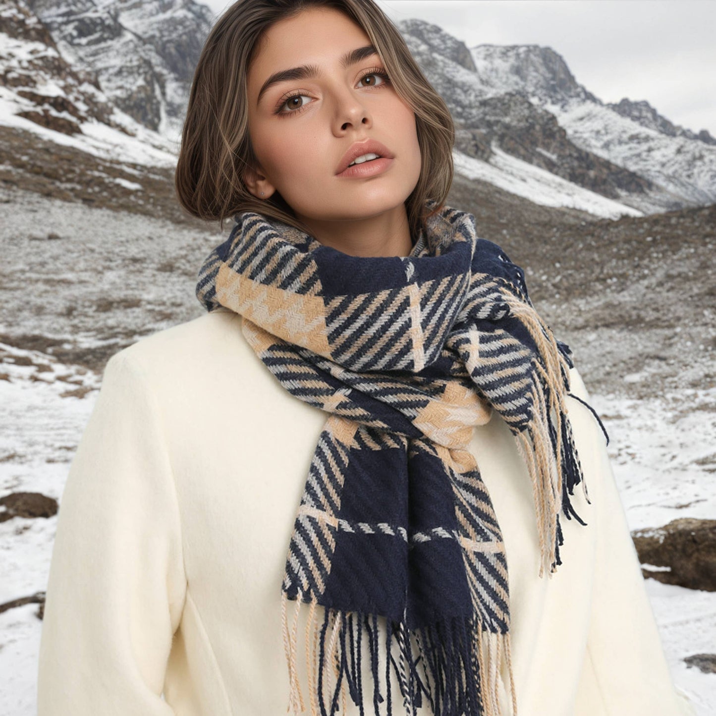 British Plaid Faux Cashmere Scarf for Women_CWASC1444