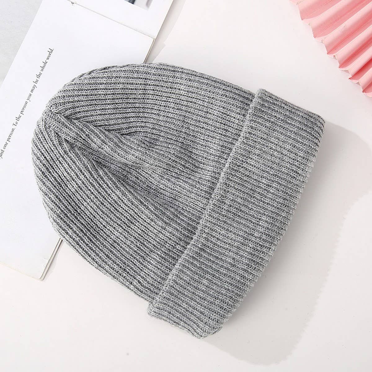 CWAH04349_THICK KNIT BEANIE HAT UNISEX BLACK WINTER