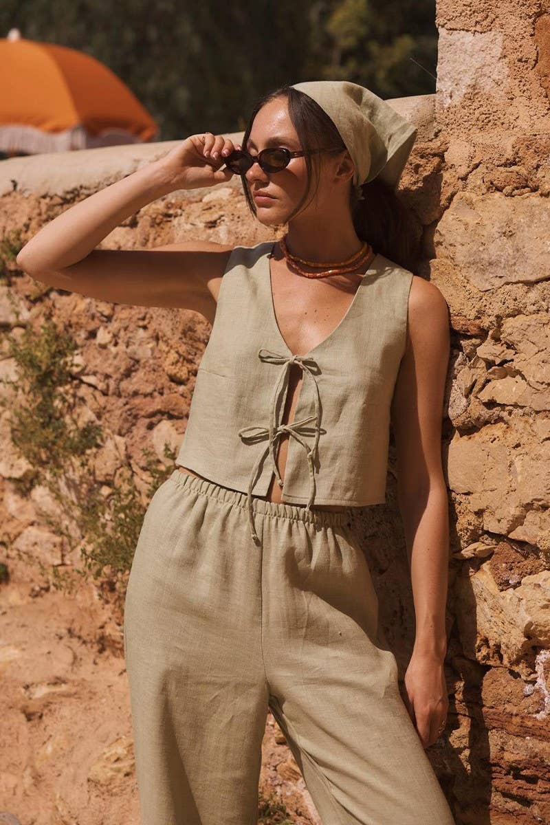 CWSTB1807_SPRING TIE-BACK TANK & WIDE-LEG PANTS SET