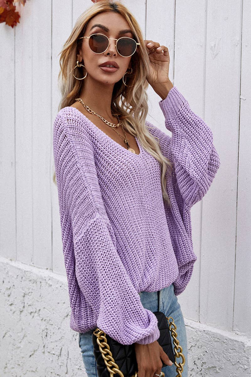 CWTTL1077 Oversized Long Sleeve V-Neck Pullover Sweater
