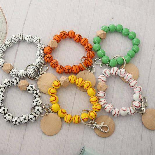 Sports Charm Wooden Beads Keychain_CWAB5102