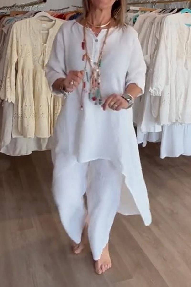 CWSTB1400_SOLID COLOR LONG-SLEEVED COTTON AND LINEN SUIT