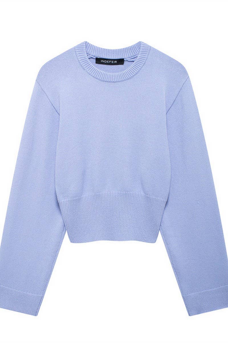 CWOSWL6745_ROUND NECK SOLID COLOR PULLOVER KNITTED SWEATER