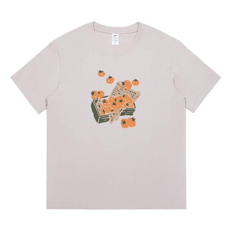 CWTTS0959_TOMATO PRINT CASUAL LOOSE SHORT SLEEVE T SHIRT