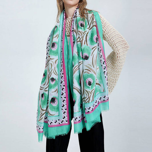 Floral Print Satin Scarf ? Spring Beach Wrap