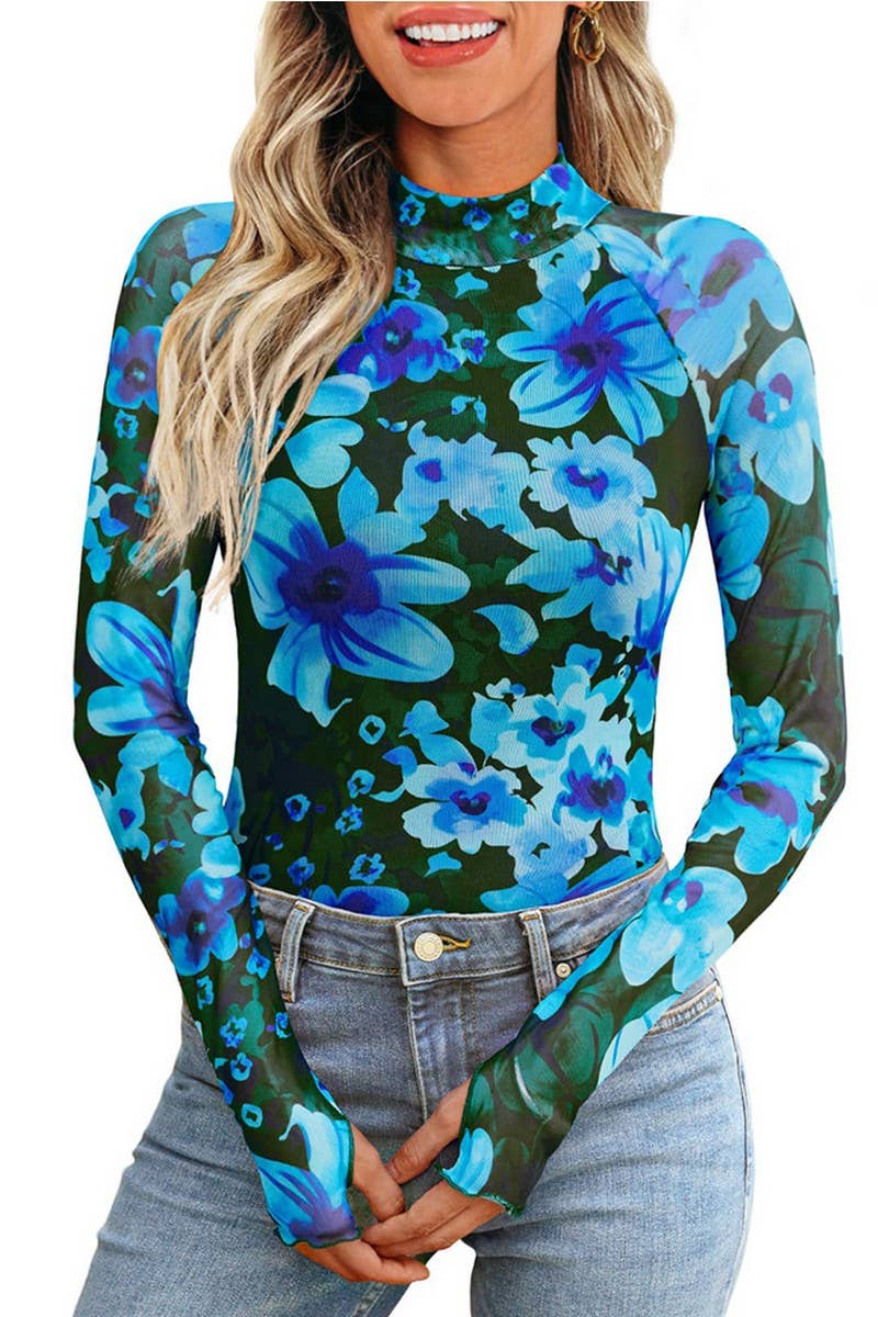 CWTBLL3694_HALF TURTLENECK PRINTED LONG SLEEVE T-SHIRT TOP