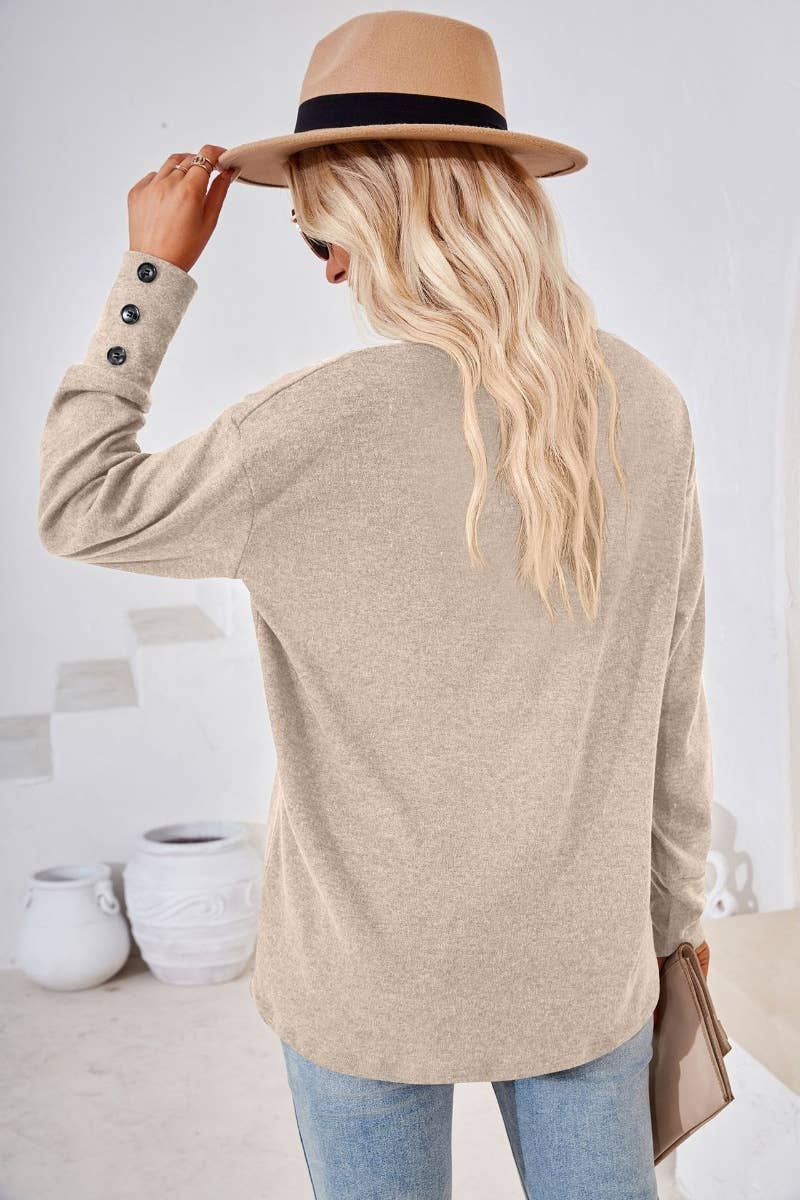 CWTBLL2683_AUTUMN LOOSE SIMPLE V-NECK LONG SLEEVE TOP