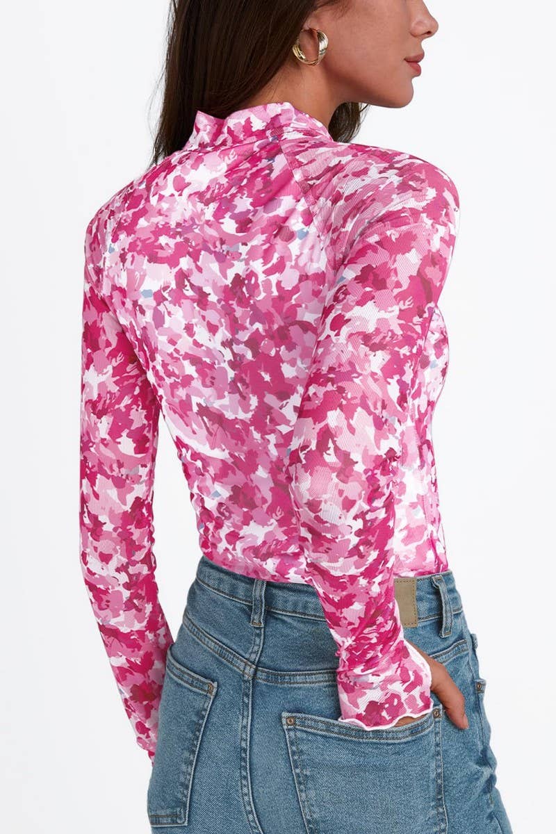 CWTBLL3694_HALF TURTLENECK PRINTED LONG SLEEVE T-SHIRT TOP