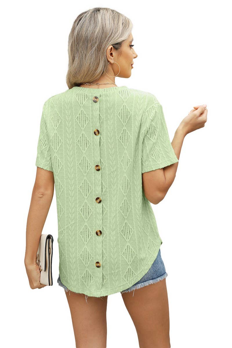 CWTBLS1705_BUTTON-BACK JACQUARD SHORT-SLEEVED TOP