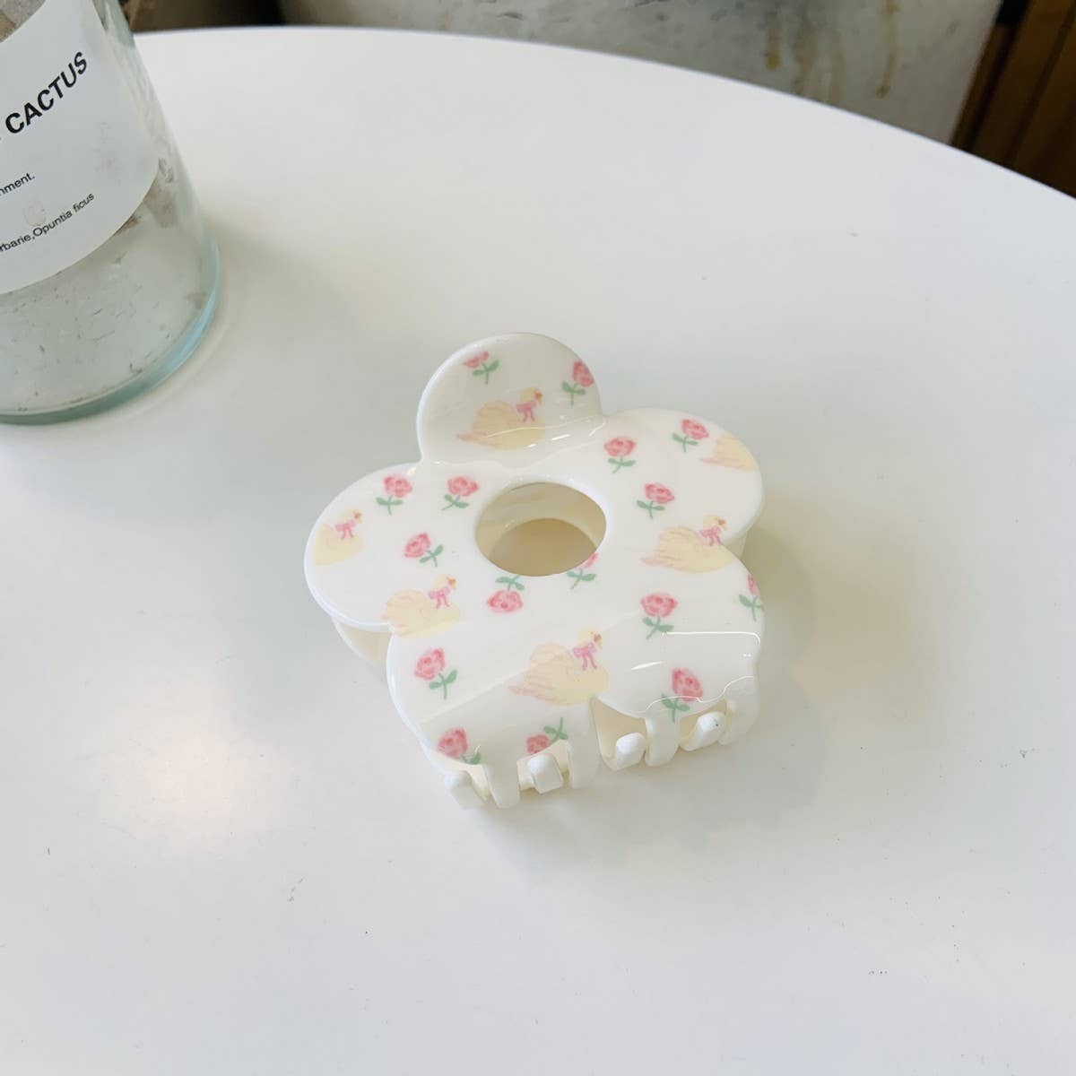 CWAHA1536_FLORAL BOW FLOWER TRIANGLE HAIR CLAW CLIP