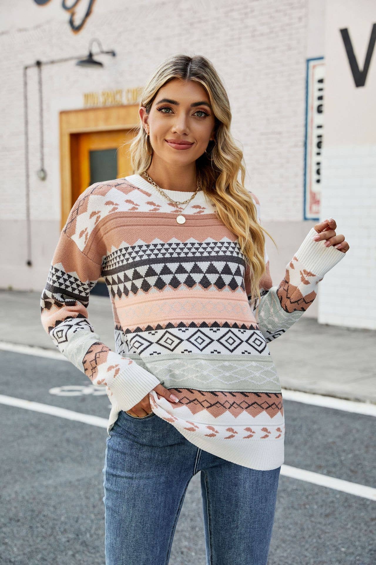 CWOSWL1458_Casual Crew Neck Long Sleeve Pullover Sweater