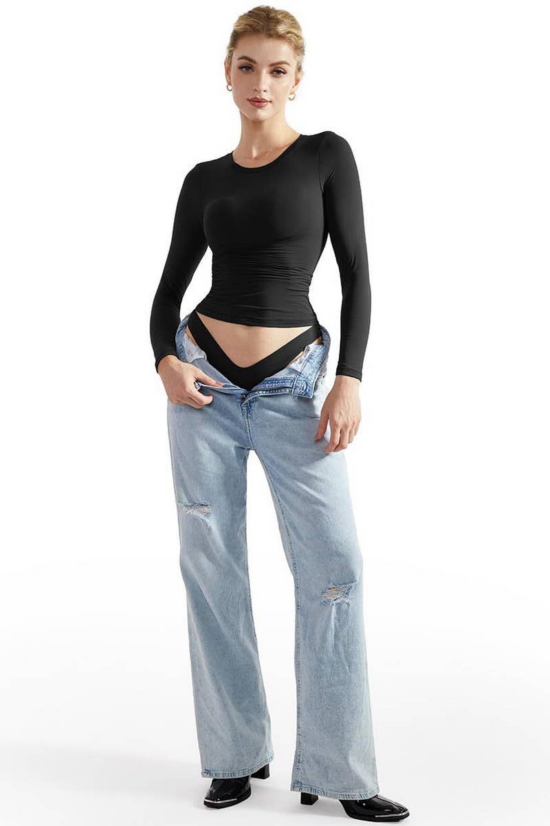 CWTBLL1193_SOLID COLOR SLIM FIT PULLOVER TOP