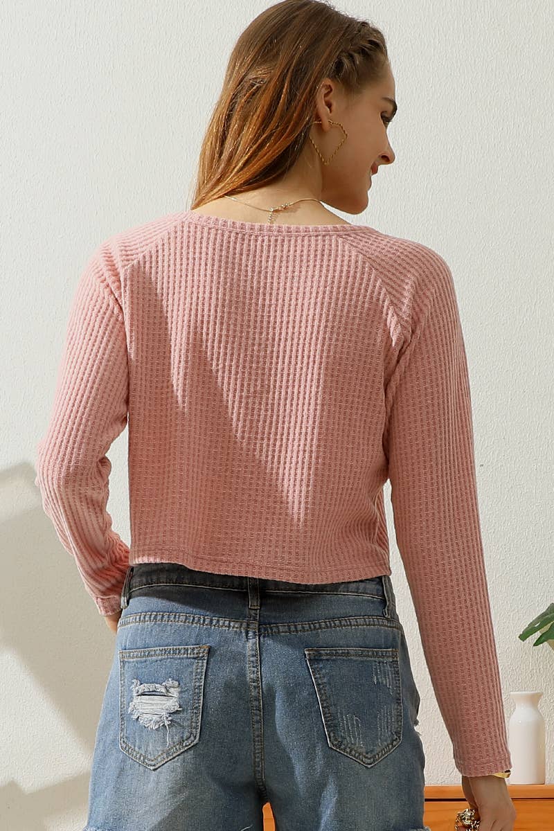 CWTTL1485_Casual Round Neck Loose Fit Long Sleeve Tops