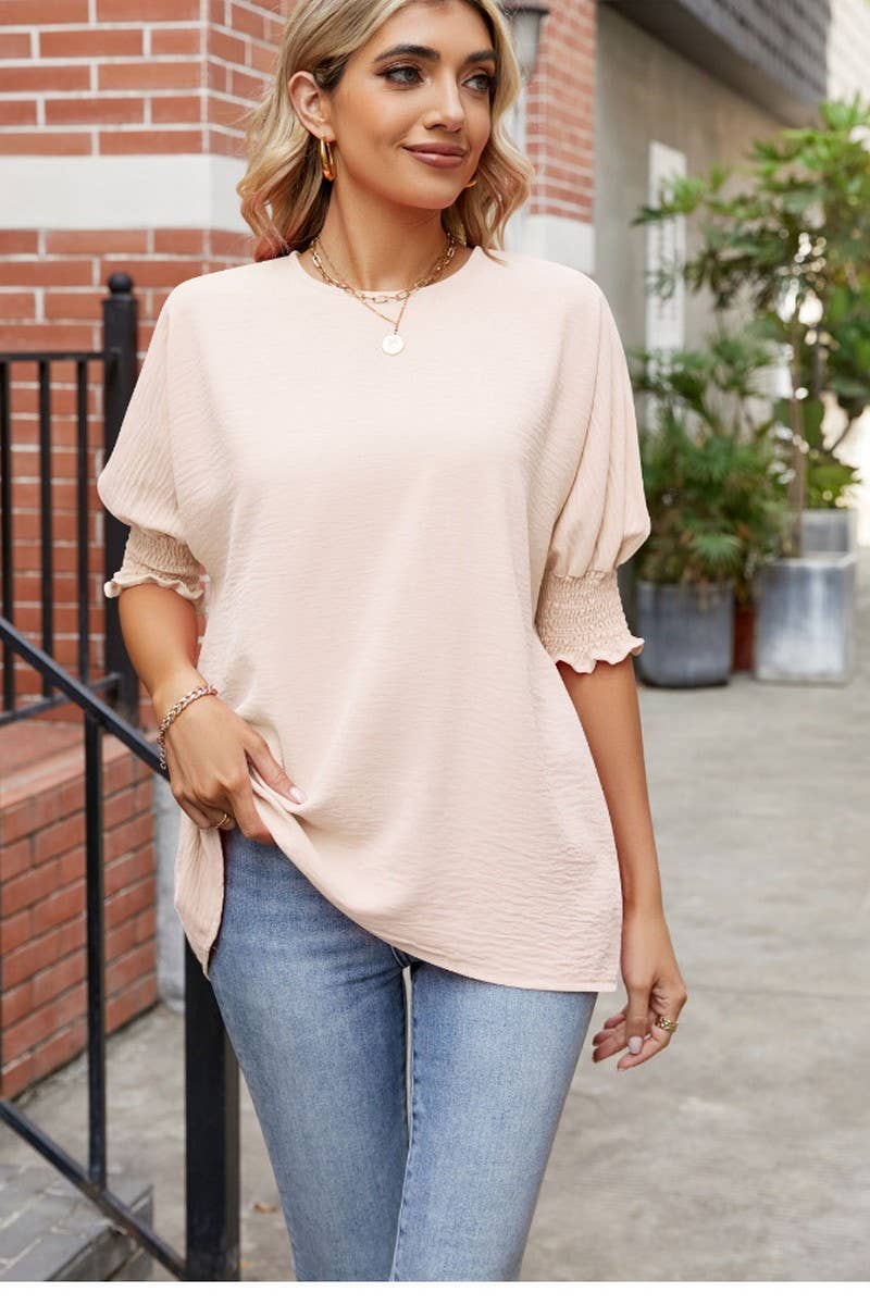 CWTBLL3199_LOOSE LARGE SIZE ROUND NECK SOLID COLOR TOP