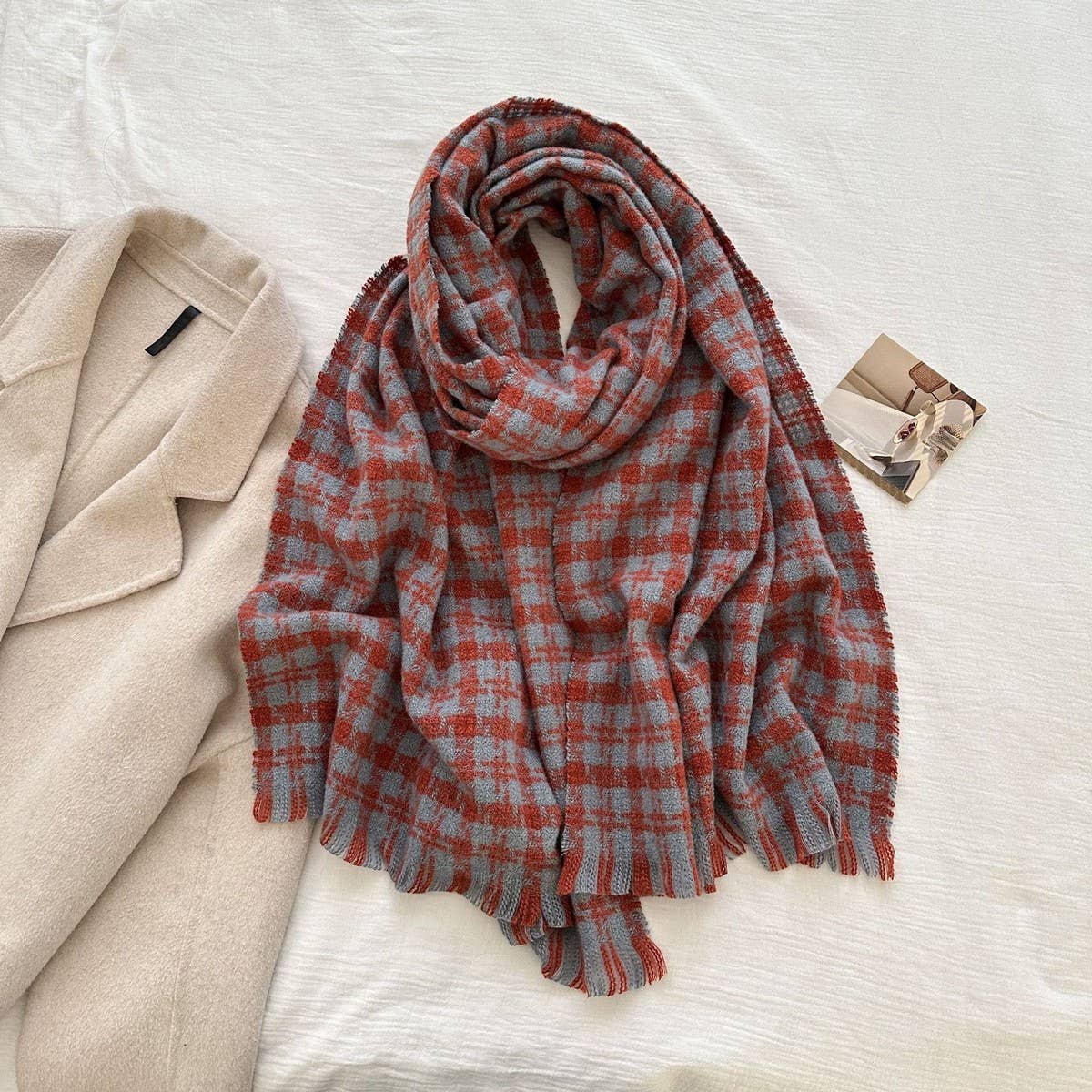 CWASC03139_PLAID CASHMERE FEEL SCARF WINTER LONG WARM SHAWL
