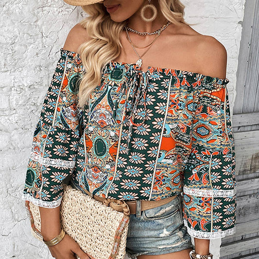 FLORAL PRINT BLOUSE WITH A LINE NECK
