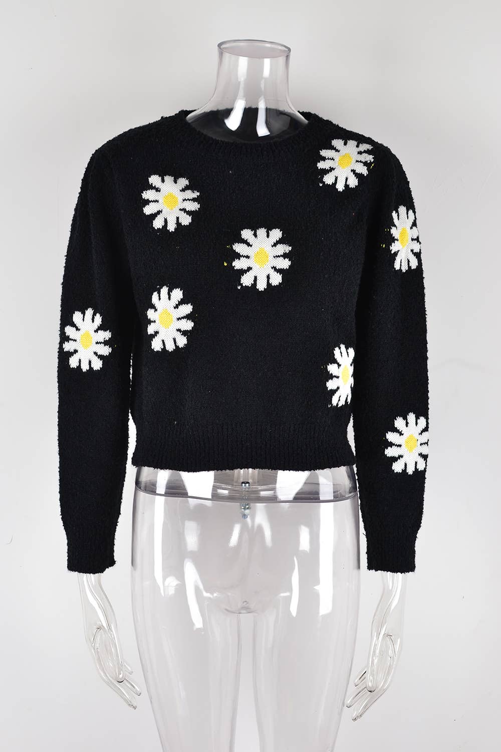 DAISIES ROUND NECK FLOWER KNIT FASHION SWEATER