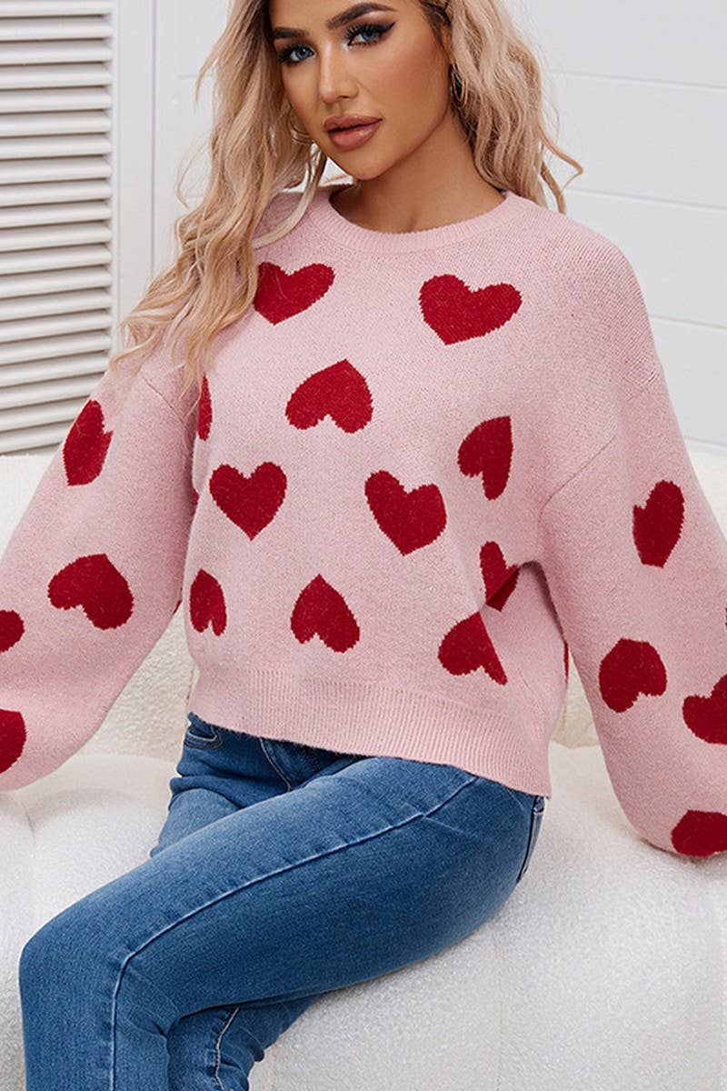 CWOSWL2483_PUFF SLEEVE HEART JACQUARD SWEATER PULLOVER