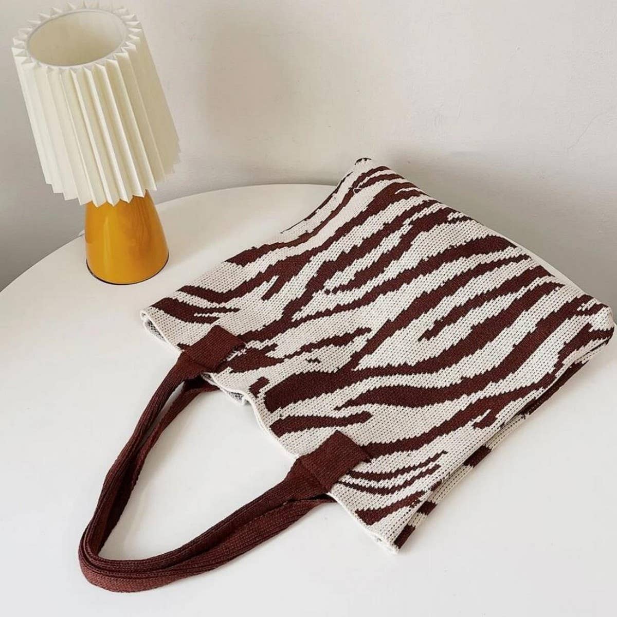 CWAB1955_STYLISH KNITTED STRIPED TOTE BAG