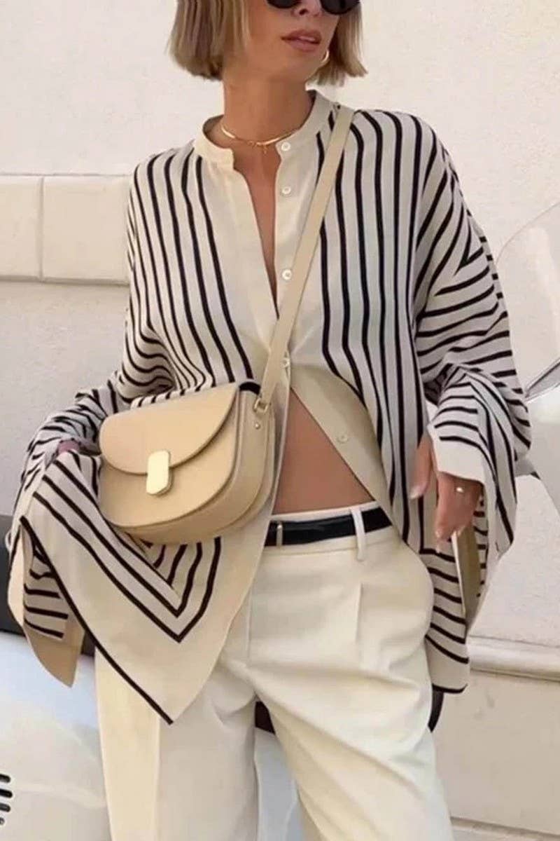 CWTBLL3843_STRIPED LOOSE FIT LONG SLEEVE BUTTON DOWN SHIRT