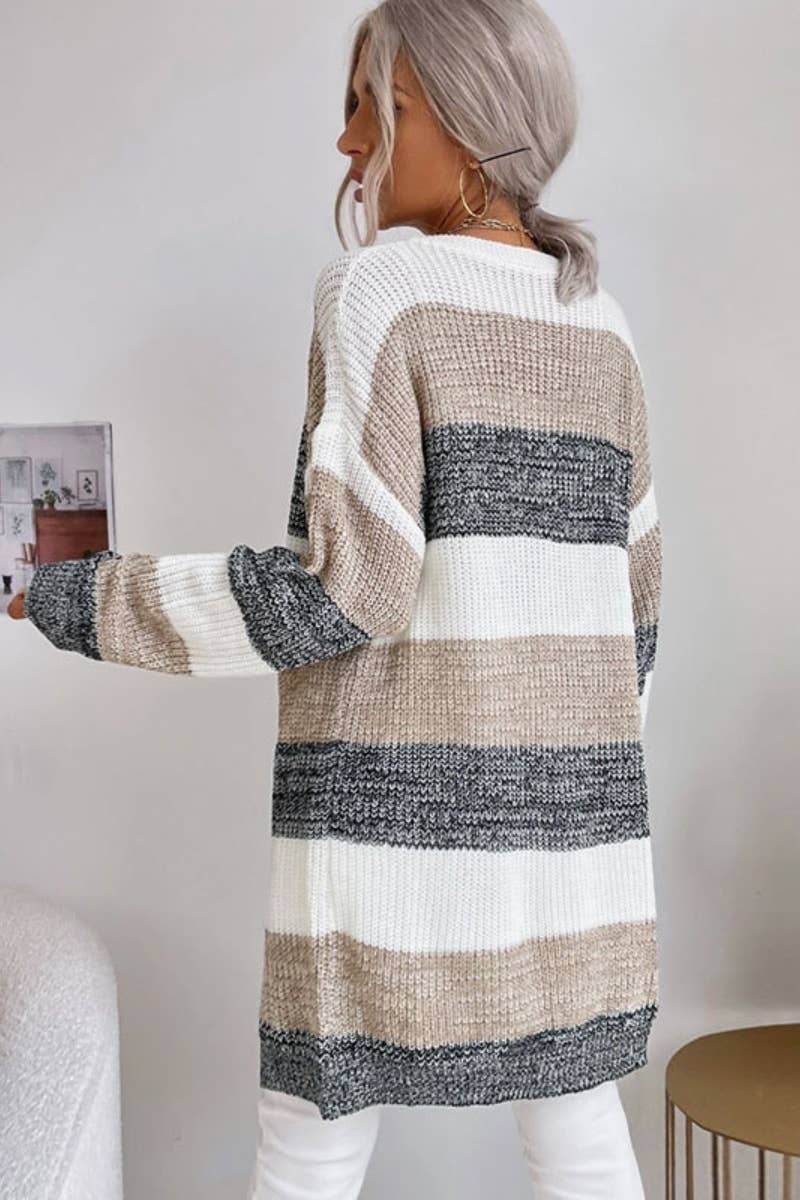 CWOCAL1578_FALL LOOSE STRIPED BUTTON-DOWN CARDIGAN