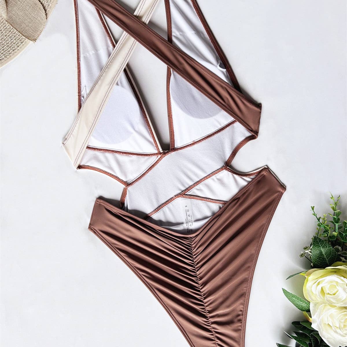 CROSS-CONTRAST ONE-PIECE SWIMSUIT