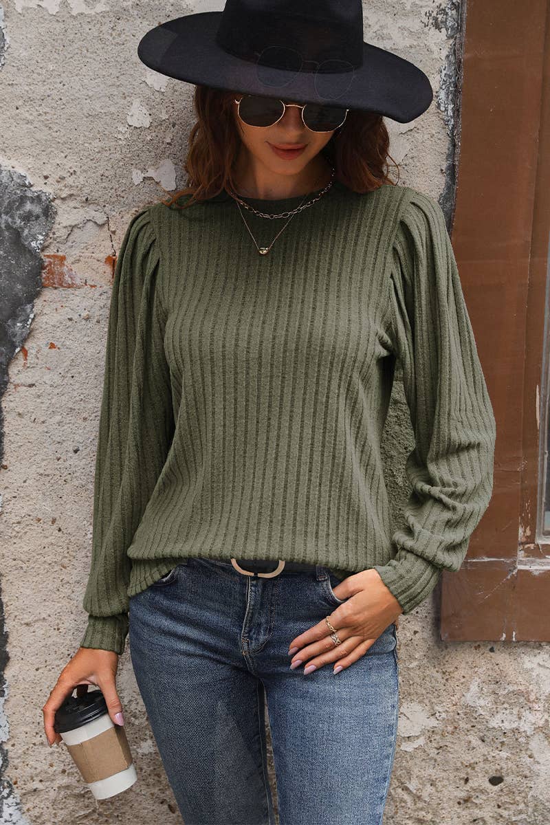 CWTBLL3557_AUTUMN CASUAL SOLID COLOR LONG SLEEVE TOP