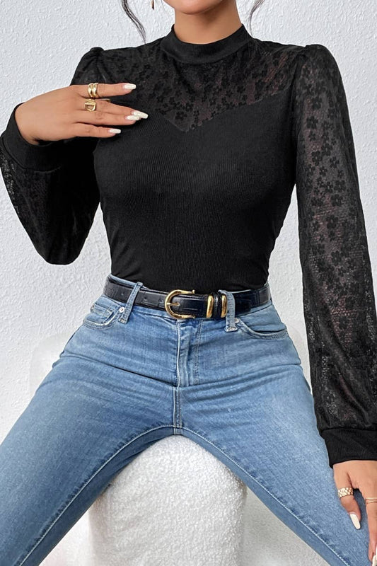 CWTBLL2678_WINTER SEXY LACE PATCHWORK LONG SLEEVE TOP