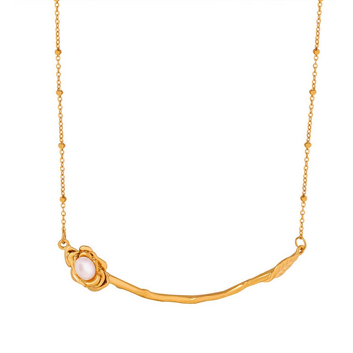 NATURAL FRESHWATER PEARL STAINLESS STEEL NECKLACE