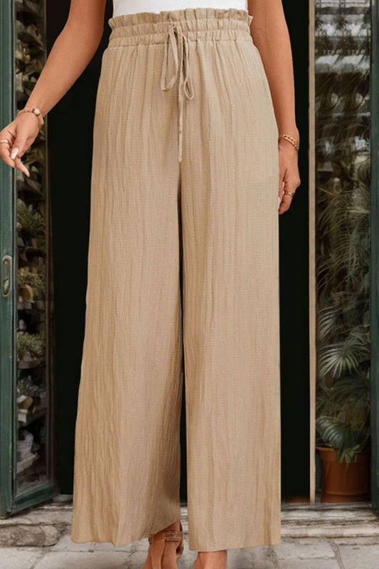 CWBLP0806_CASUAL TEXTURED HIGH WAIST WIDE LEG TROUSERS