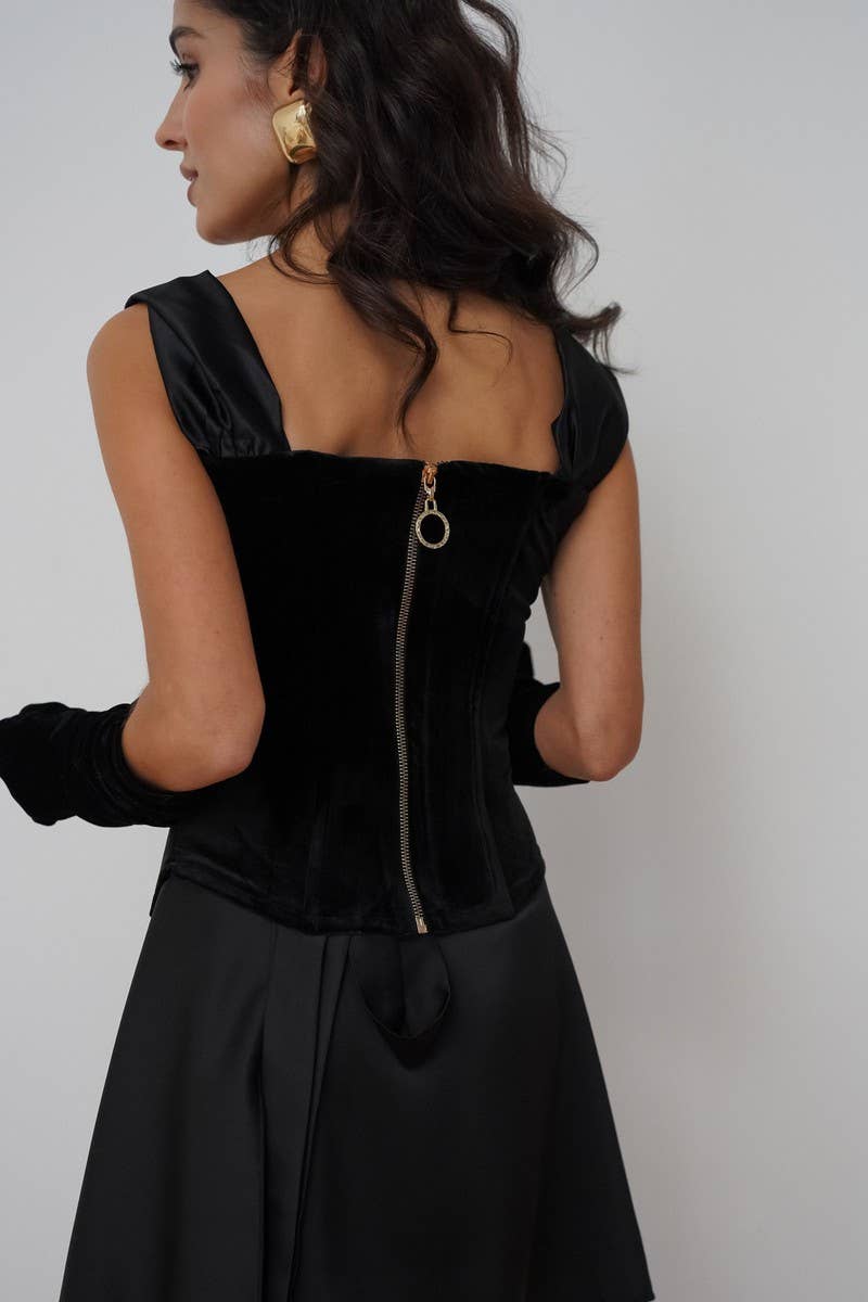 CWTTK0702_VELVET HERRINGBONE ZIP-UP WAIST CAMISOLE TOP