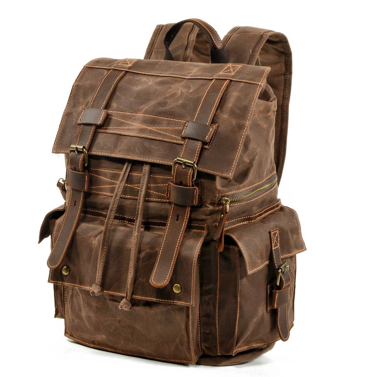 Vintage Waxed Canvas Leather Hiking Backpack_CWAB5520